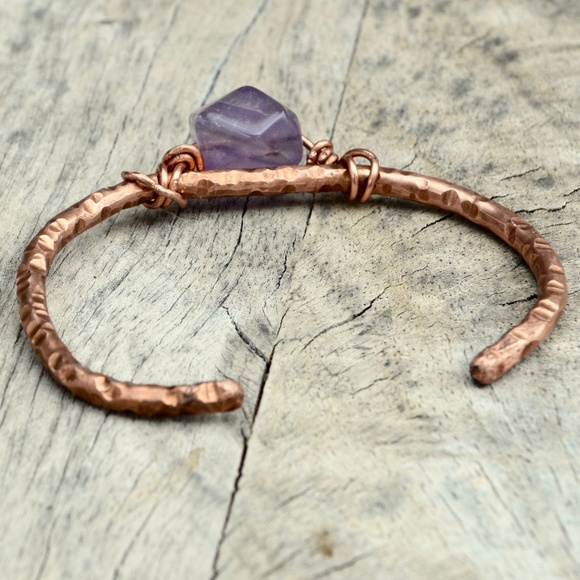 Genuine Purple Amethyst Gemstone Copper Bracelet - Picture 5 of 6